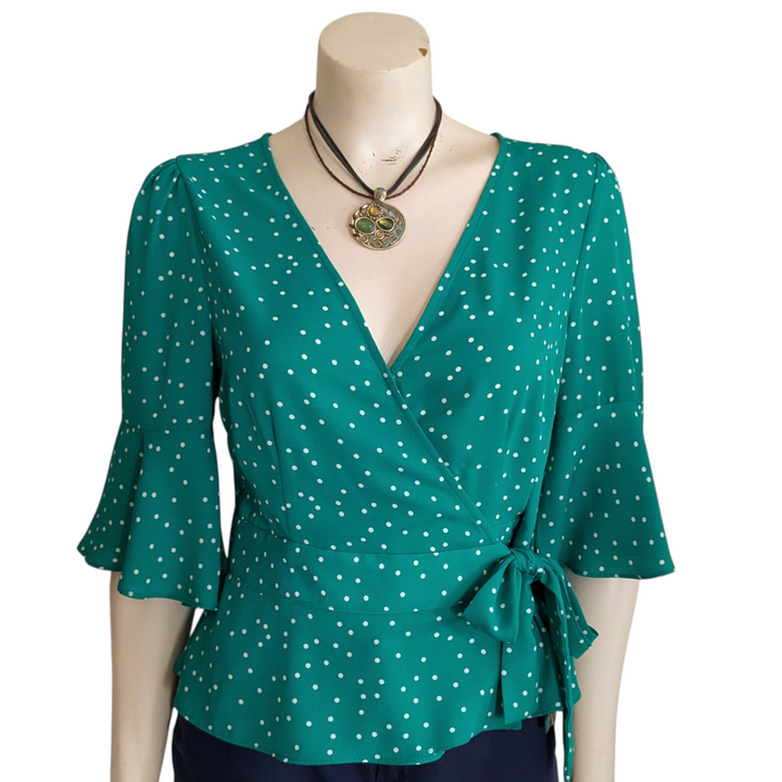 BB Dakota Polka Dot Wrap Top Size Medium NWT