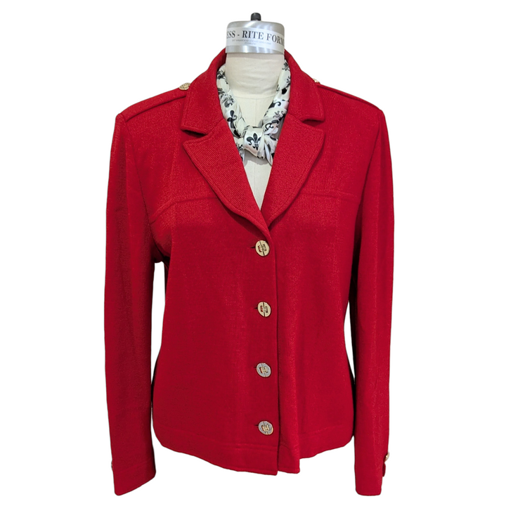 St John Red Knit Blazer Size 14