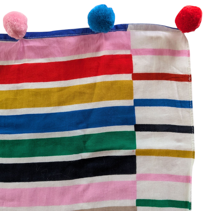 Striped Scarf With Pom Poms