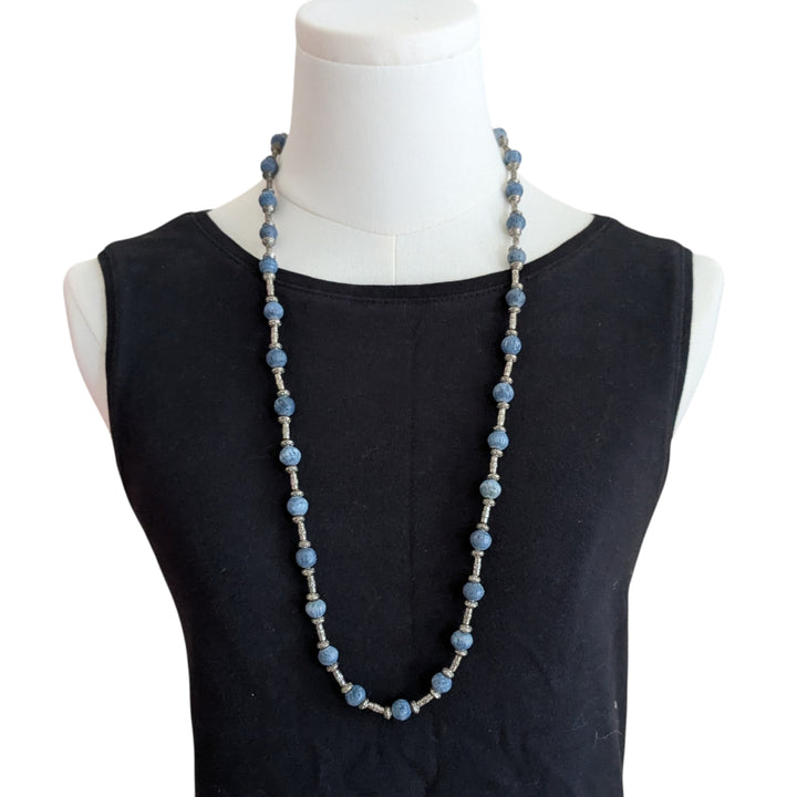 Silver and Blue Bead Necklace