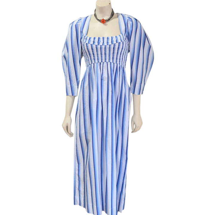 Ganni Striped Smocked Dress Size 34