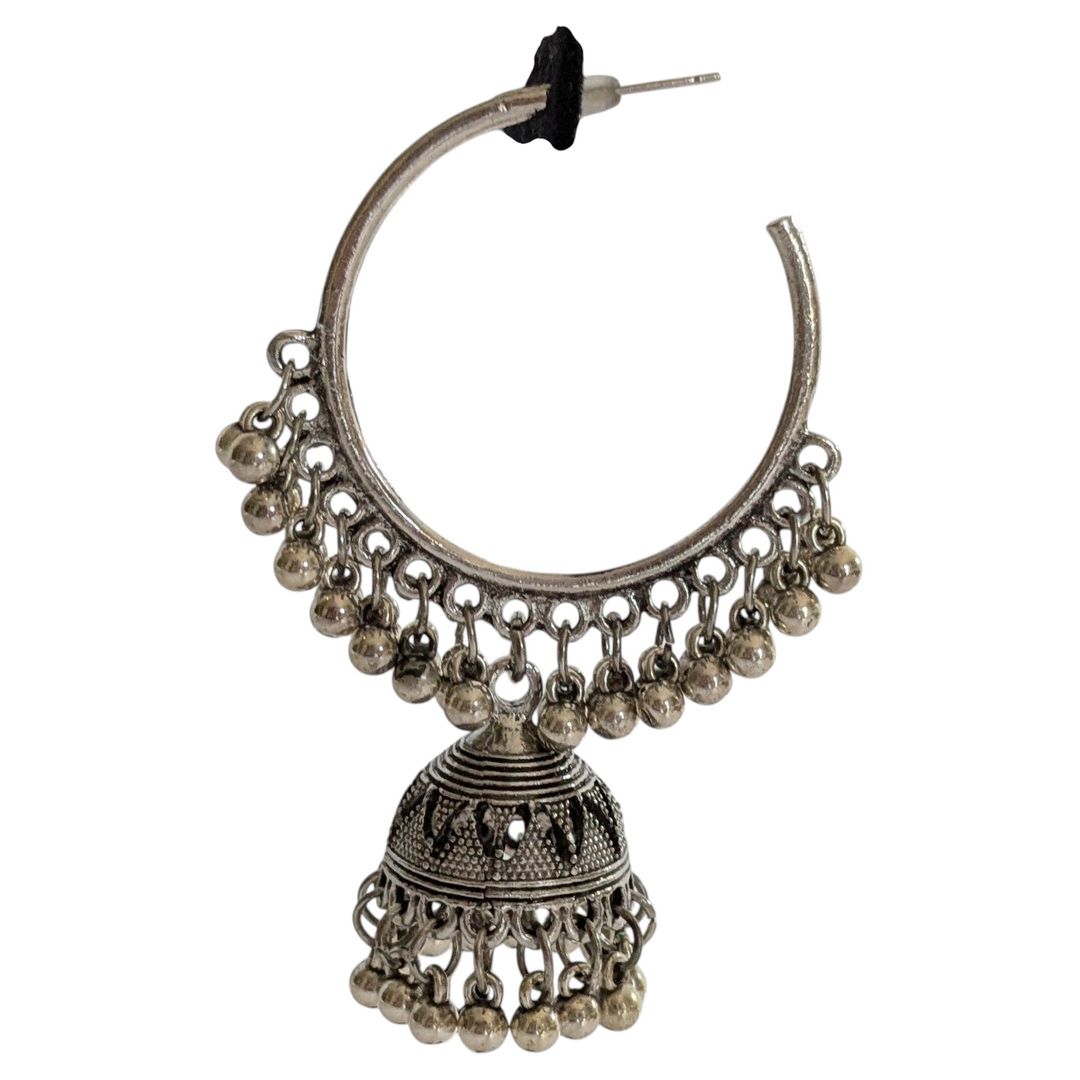 Silver Hoops with Bell Accent