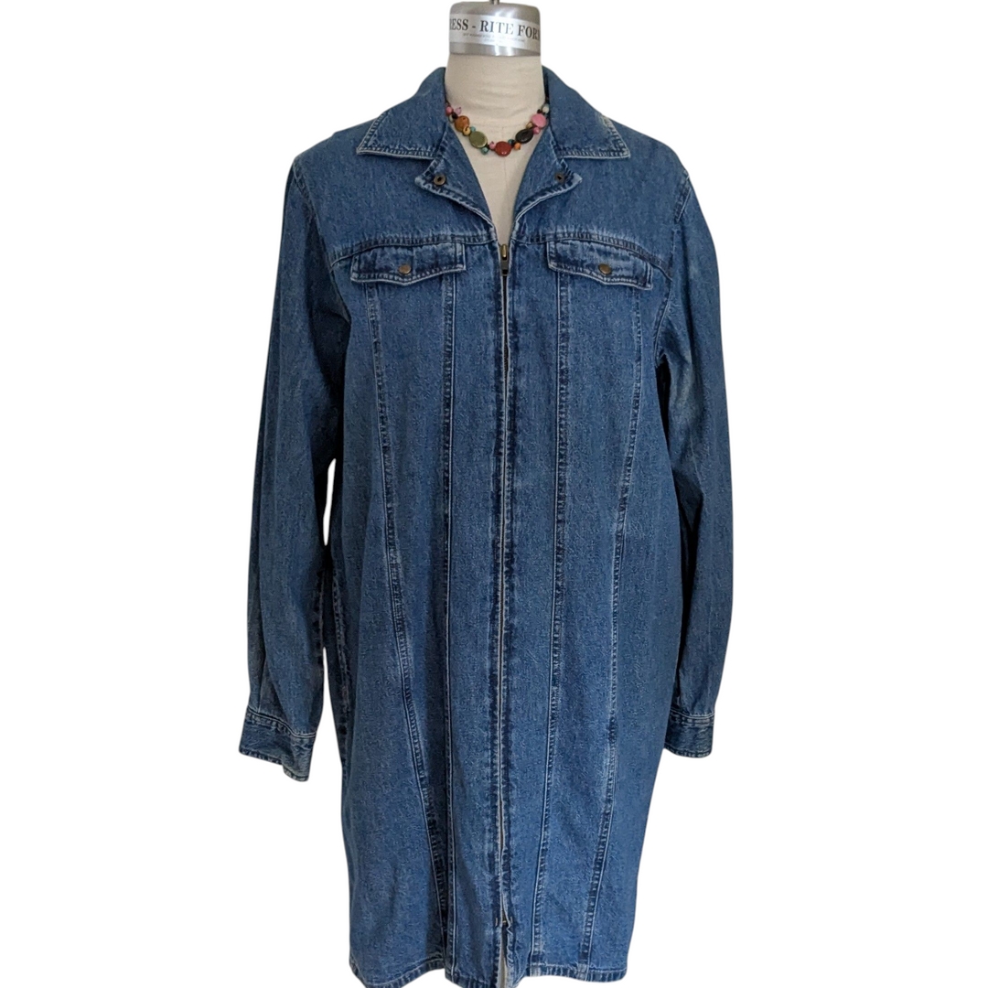 eddie bauer denim dress EDDIE BAUER DENIM Dress- Vintage 90s Tall Chambray Jean Button Front Long Midi