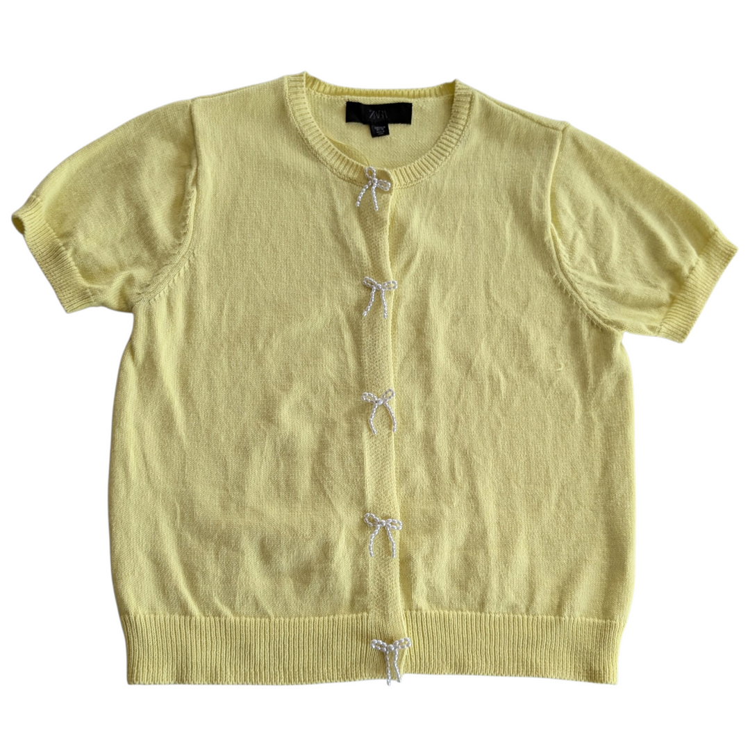Zara Short Sleeve Yellow Cardigan Size Medium