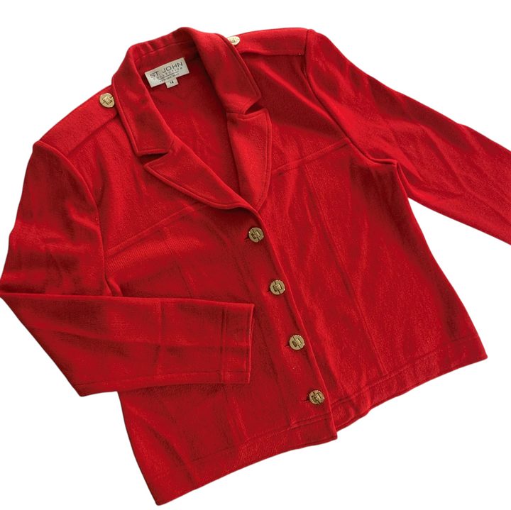 St John Red Knit Blazer Size 14