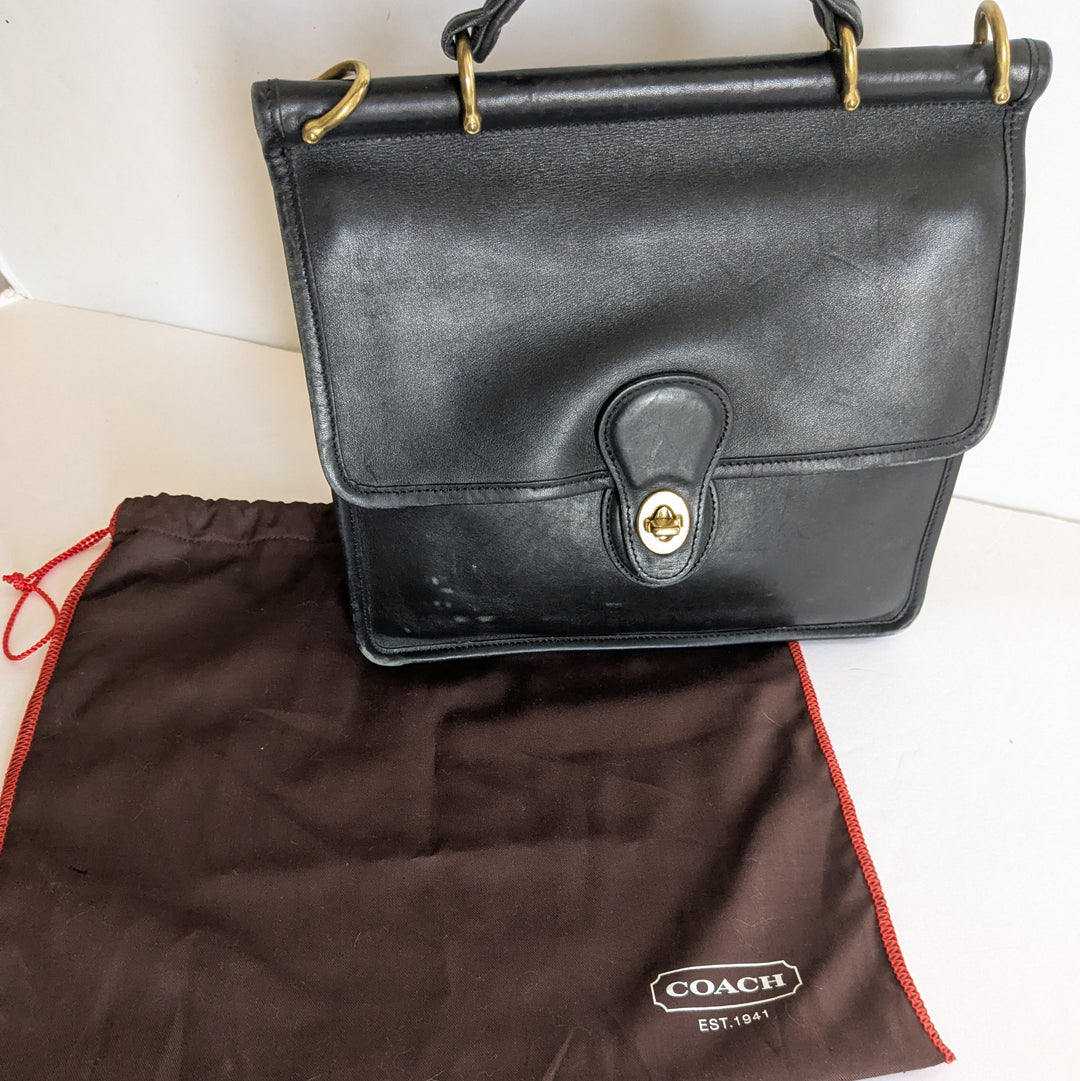 Coach Vintage Station Black Leather Convertible Satchel