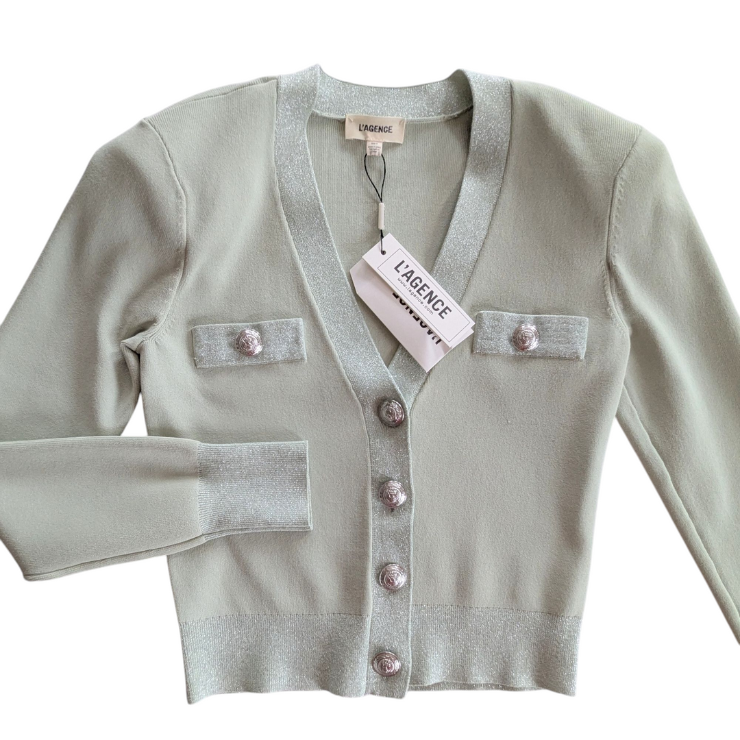 L'Agence  Taya Cropped Cardigan Mint Green