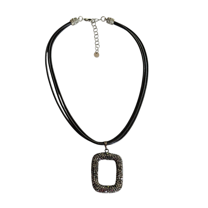 Leather Necklace with Crystal Pendant