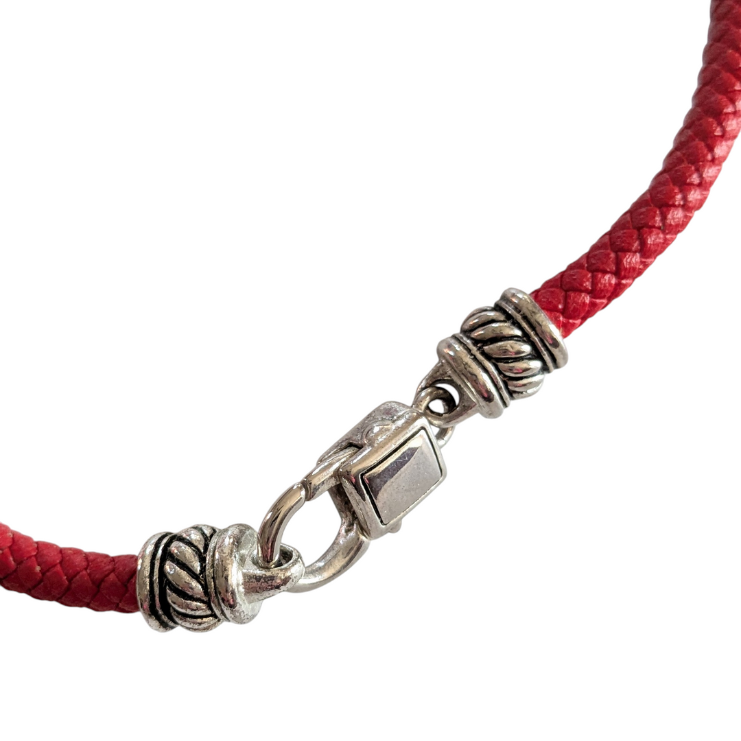 Red Woven Cord Necklace with Silver Pendant