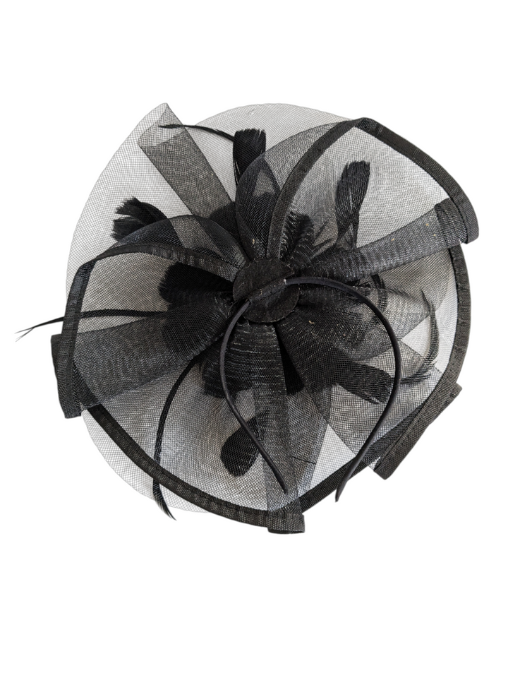 Black Mesh and Feather Fascinator