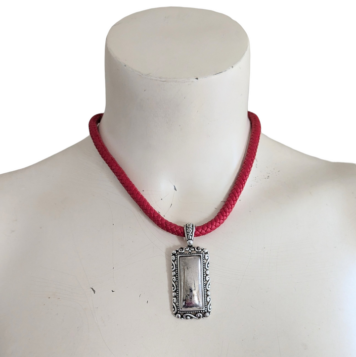 Red Woven Cord Necklace with Silver Pendant