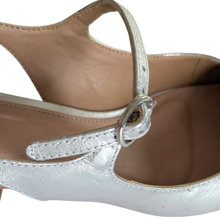 Anthropologie Maeve Silver Mary Janes Size 37