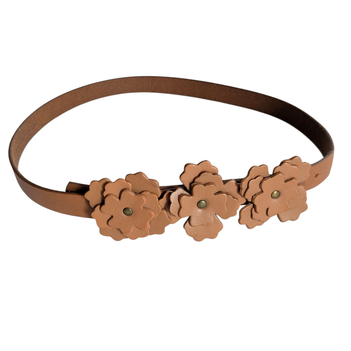Leather Belt with Flower Accent Size Small