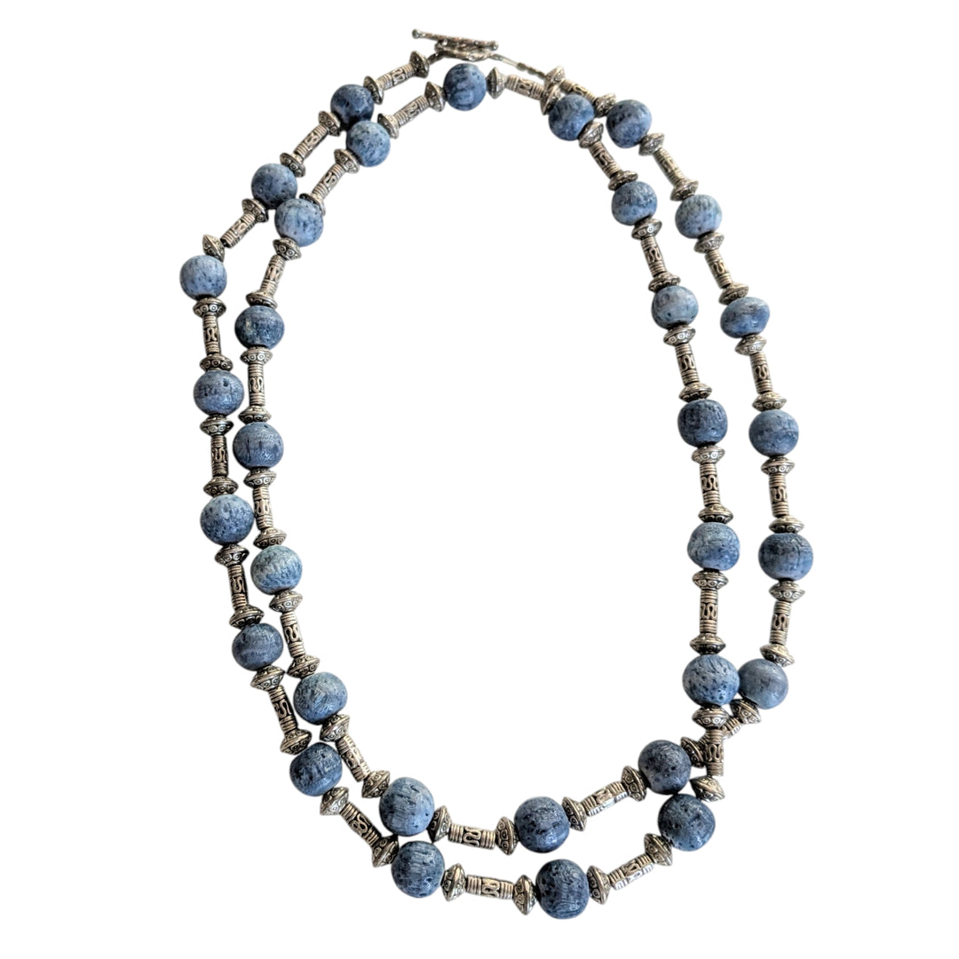 Silver and Blue Bead Necklace
