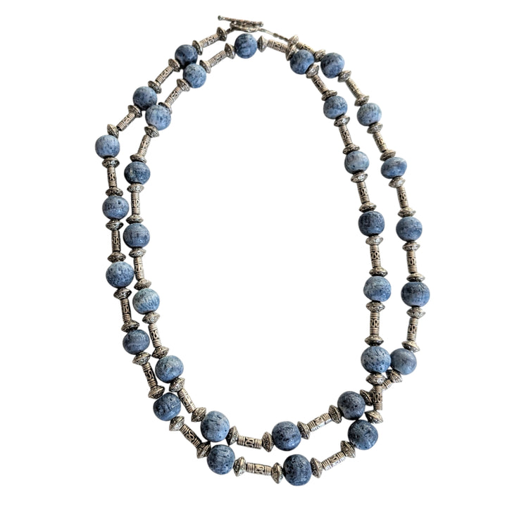 Silver and Blue Bead Necklace