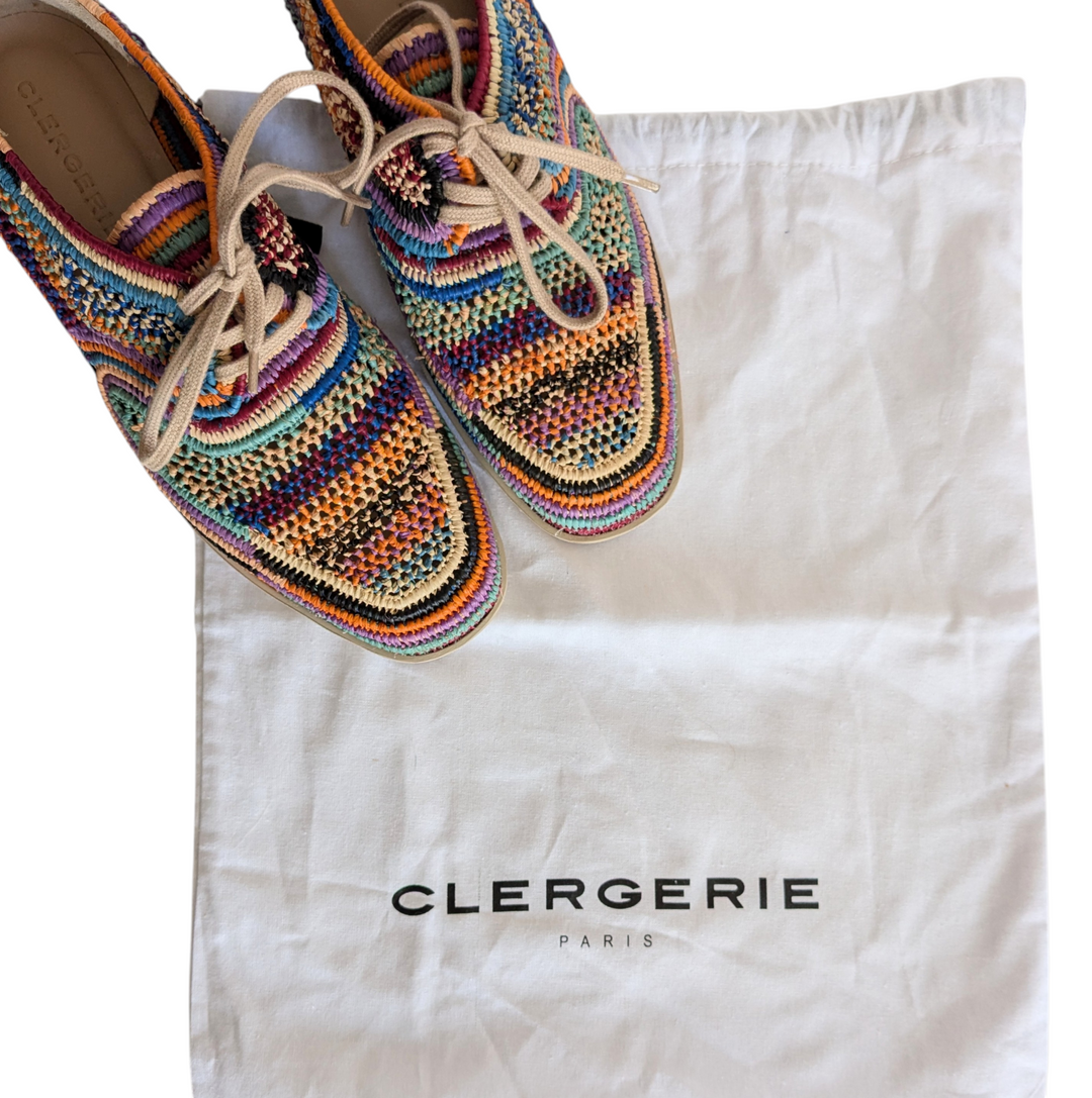 Robert Clergerie Lisa Raffia Wedge Oxfords Size 36