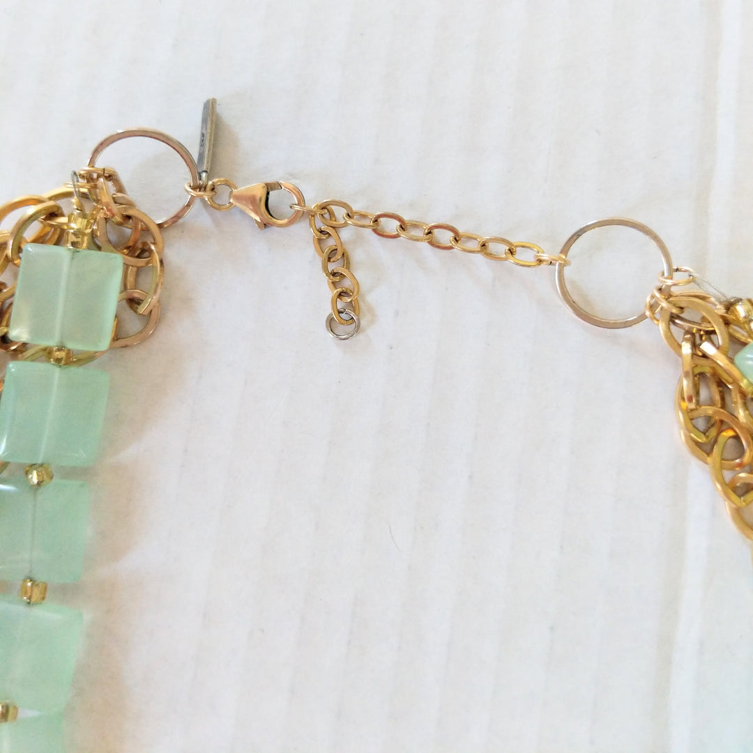 Gold Multi Strand Necklace with Green Beads - C&J Collections Chicago