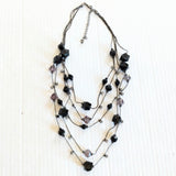 Multi Strand Fine Chain Necklace with Jet Beads