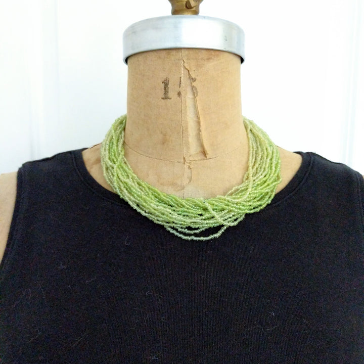 Green Multi Strand Micro Bead Necklace