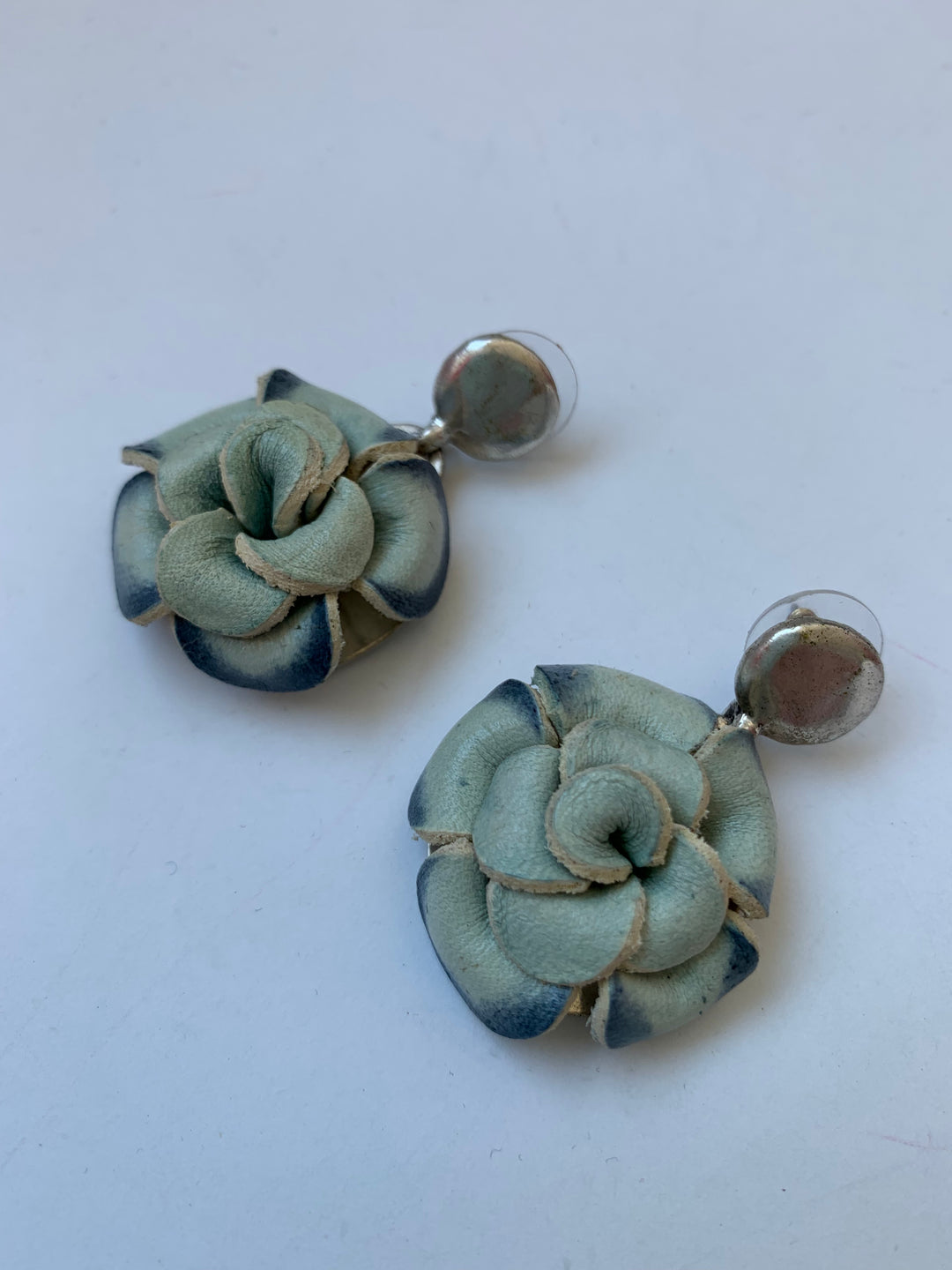 Patricia Nash Silver and Blue Leather Flower Earrings
