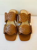 Ann Taylor Eyelet Perforated Leather Two Strap Sandal in Midnight Mahogany Size 6.5