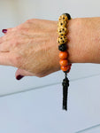 India Orange Stone Beaded Bracelet with Tassel