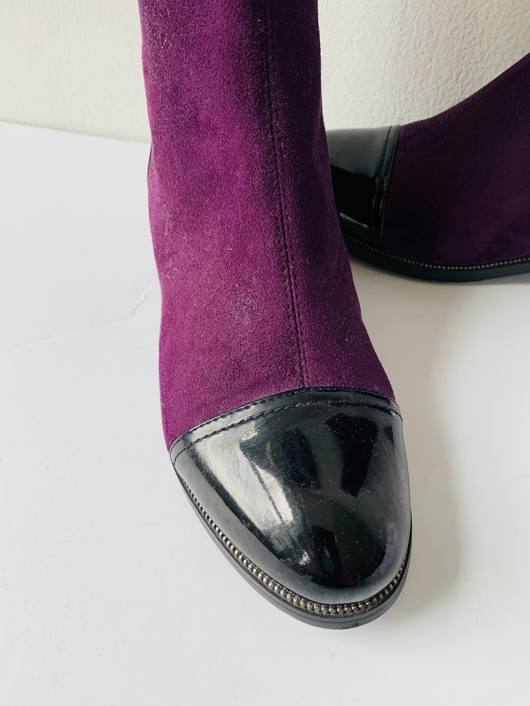 Azura Purple Rhinestone Black Patent Boots Size 39