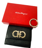 Salvatore Ferragamo Black Saffiano Leather Mini Credit Card Keychain