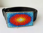 Hand Beaded Multi Colored Buckle with Black Crackled Belt Size Large/XL