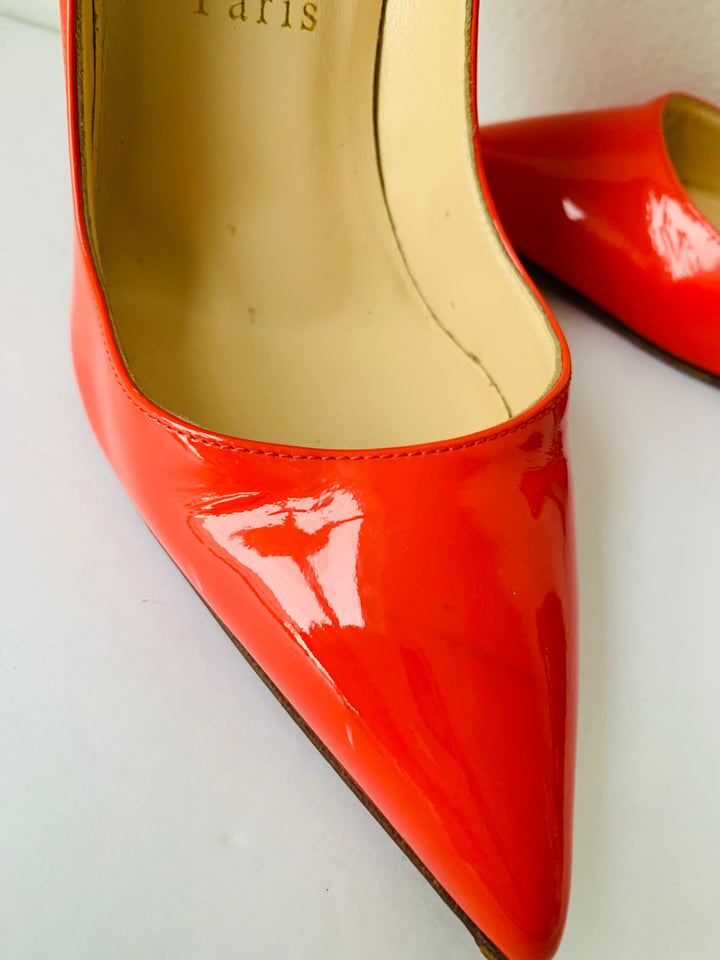 Christian Louboutin Orange Patent Stiletto Leather So Kate Pumps Size 37