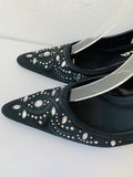 Nina Vintage Touch of Nina Black Jeweled Slingback Heels Size 6.5