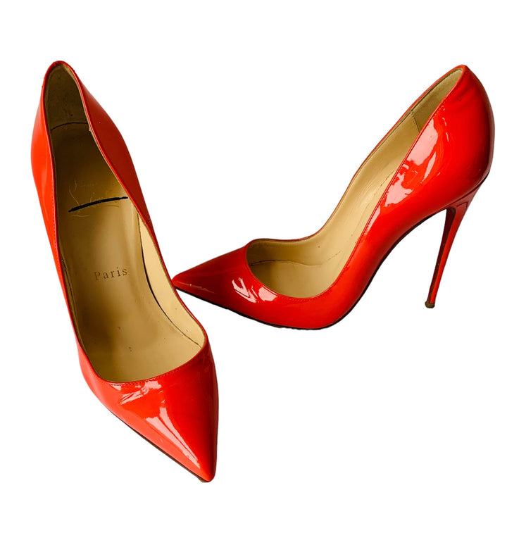 Christian Louboutin Orange Patent Stiletto Leather So Kate Pumps Size 37