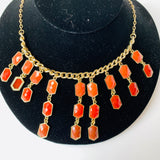 Rust Hexagon Statement Necklace in Gold Tone