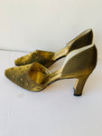 Jacques Levine Green Silk Fabric Evening Heeled Shoe Size