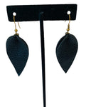 Black Leather Leaf Pierced Earrings