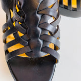 Lauren By Ralph Lauren Black Woven Leather Platforms Size 9.5
