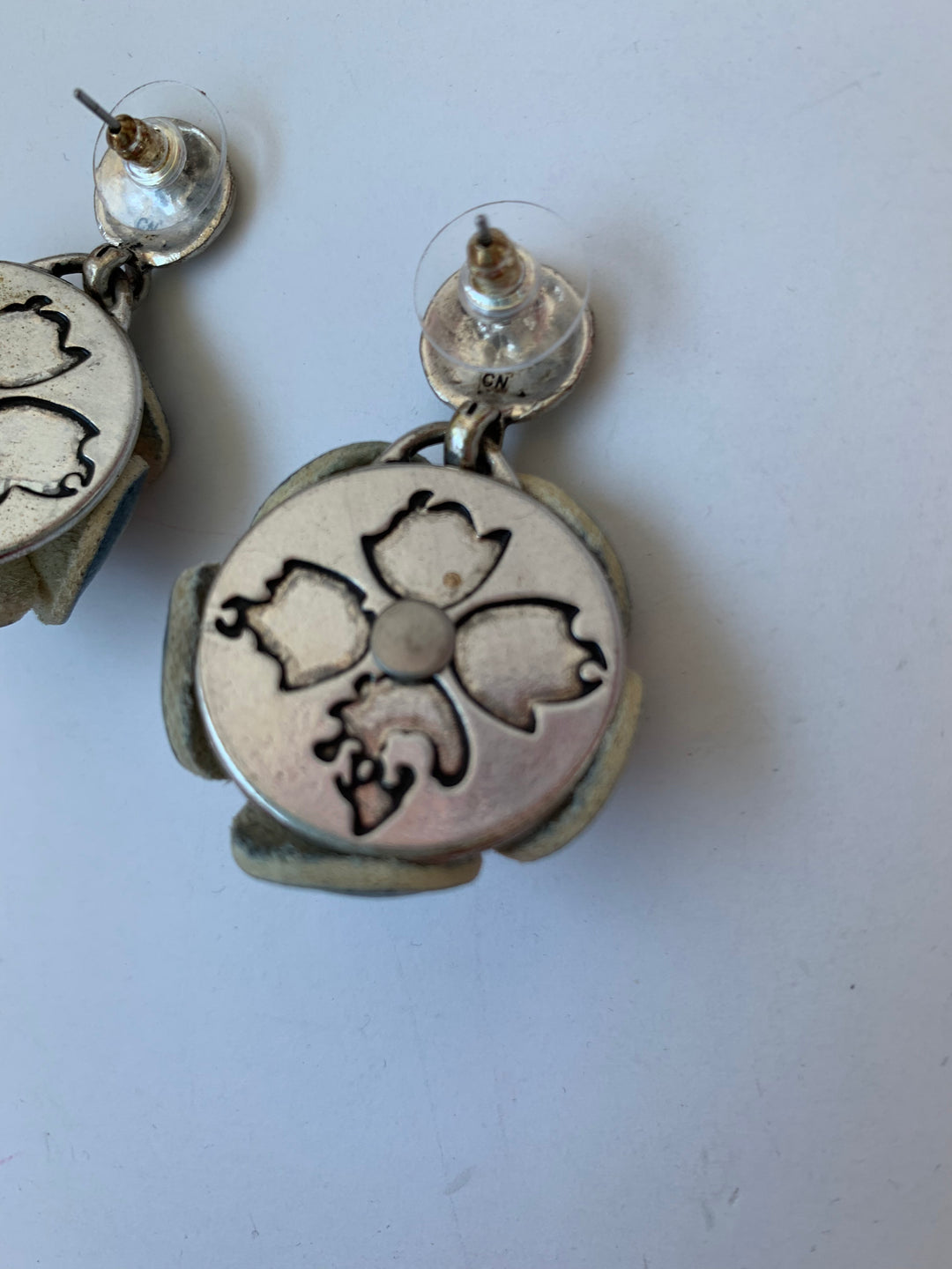 Patricia Nash Silver and Blue Leather Flower Earrings