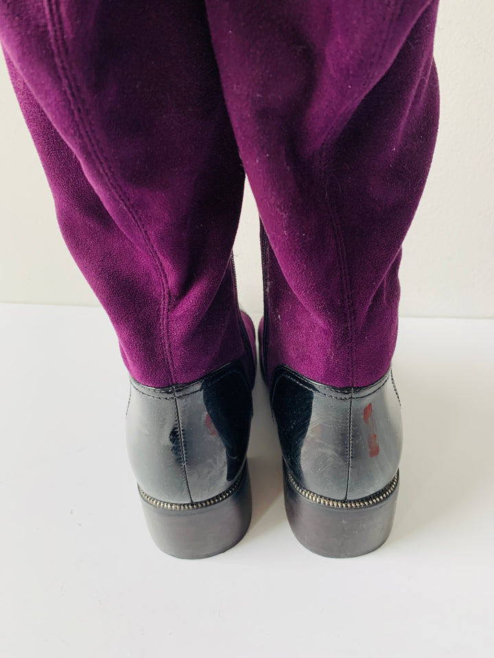 Azura Purple Rhinestone Black Patent Boots Size 39