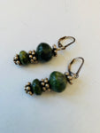 Green Genuine Agate Earrings Set in Sterling Silver