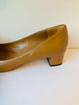 Gucci Tan Leather Marmont GG Peep Toe Block Heel Pumps Size 38.5