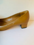 Gucci Tan Leather Marmont GG Peep Toe Block Heel Pumps Size 38.5