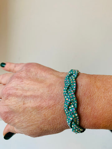 Swarovski Teal Suede Crystal Braided Bracelet