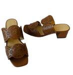 Ann Taylor Eyelet Perforated Leather Two Strap Sandal in Midnight Mahogany Size 6.5