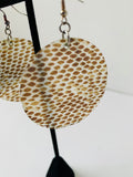 Large Round Shell Pierced Earrings in Cream and Brown
