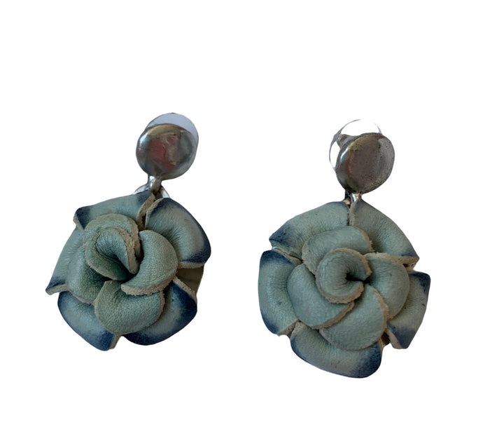 Patricia Nash Silver and Blue Leather Flower Earrings