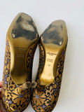 Vintage Tom Ford for Yves Saint Laurent Brocade Square Toe Kitten Heels YSL Size 39
