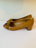 Gucci Tan Leather Marmont GG Peep Toe Block Heel Pumps Size 38.5