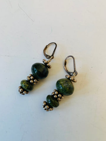 Green Genuine Agate Earrings Set in Sterling Silver