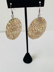 Large Round Shell Pierced Earrings in Cream and Brown