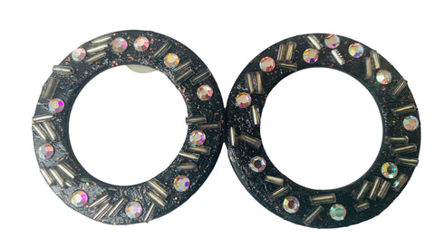 Vintage Resin Iridescent Rhinestone Circle Earrings